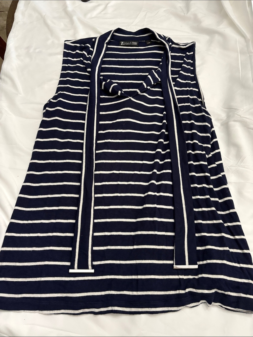 Striped Navy & White Sleeveless Tie-Neck Top